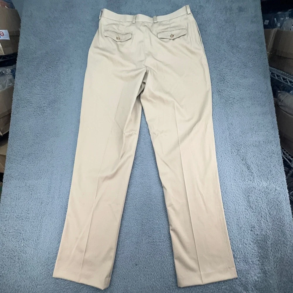 LL Bean Dress Chino Pants Mens 36 Dark Khaki Natural‎ Fit Plain Front Cotton